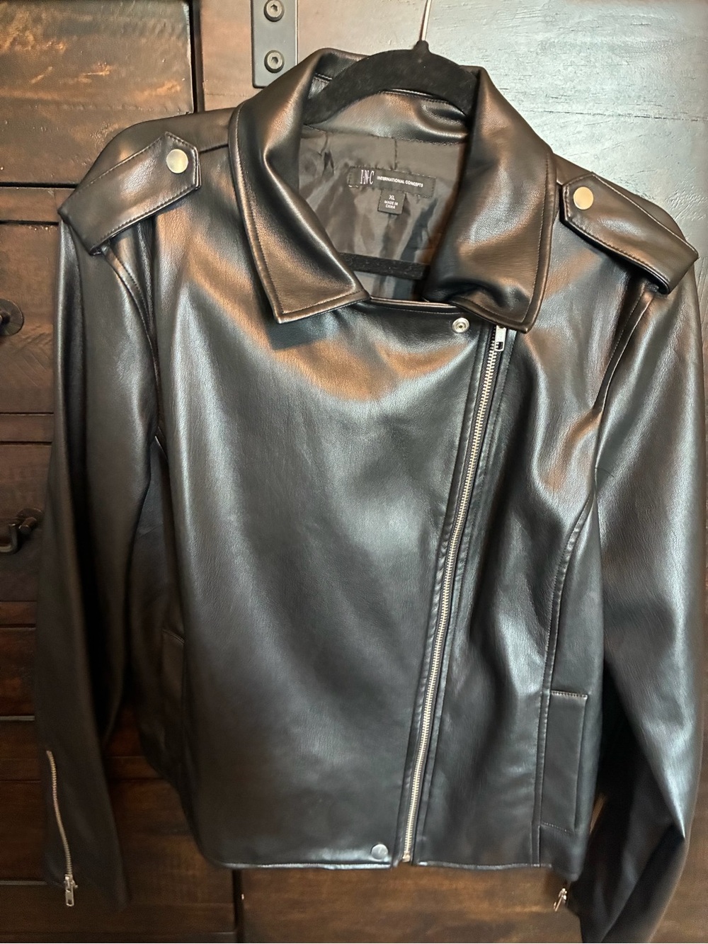 INC Macy’s Black Faux Leather Moto Jacket-XL Women’s - Picture 4 of 11